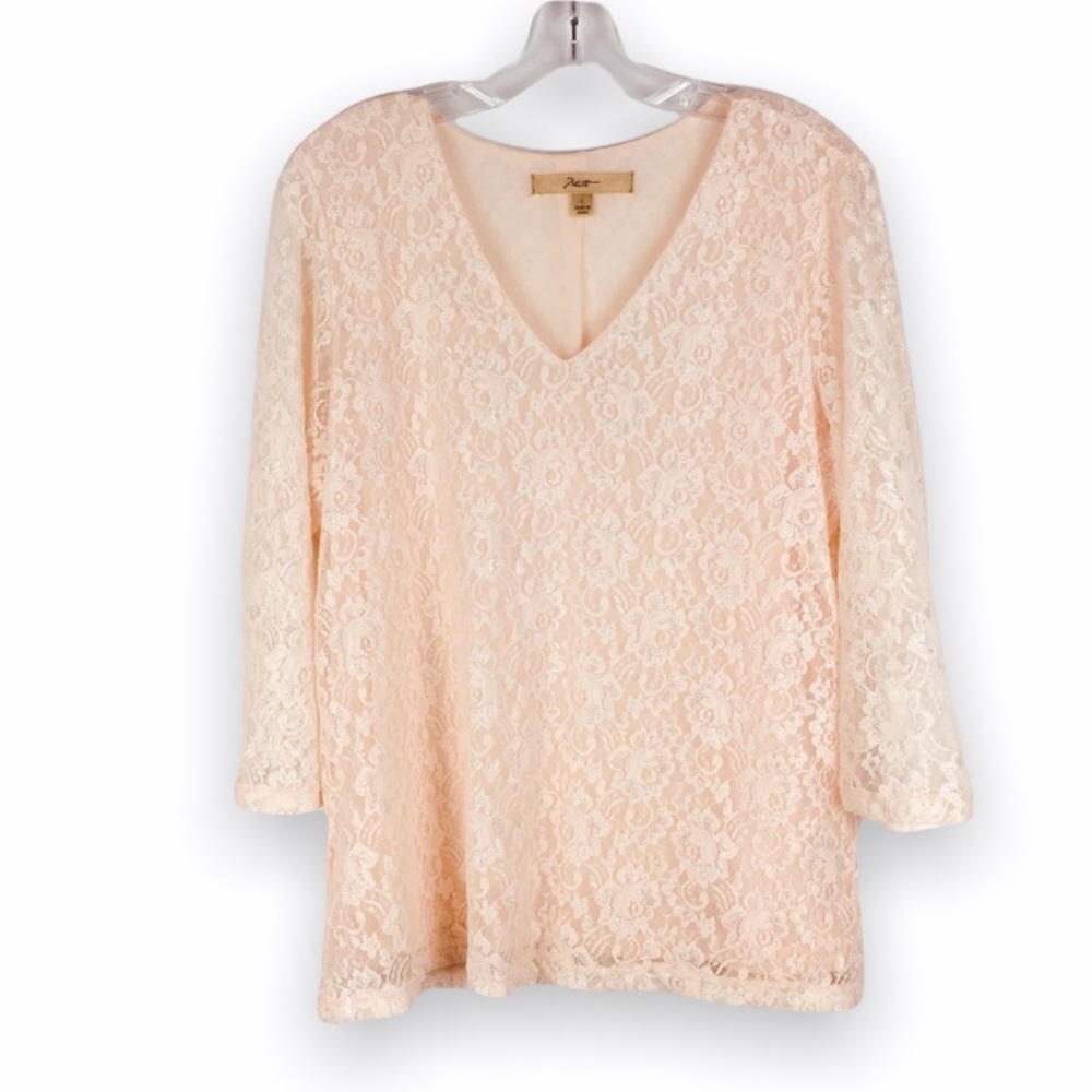 Vintage Y2K Motto‎ Peach Pink Lace V-Neck Top Shirt Womens Size Large L